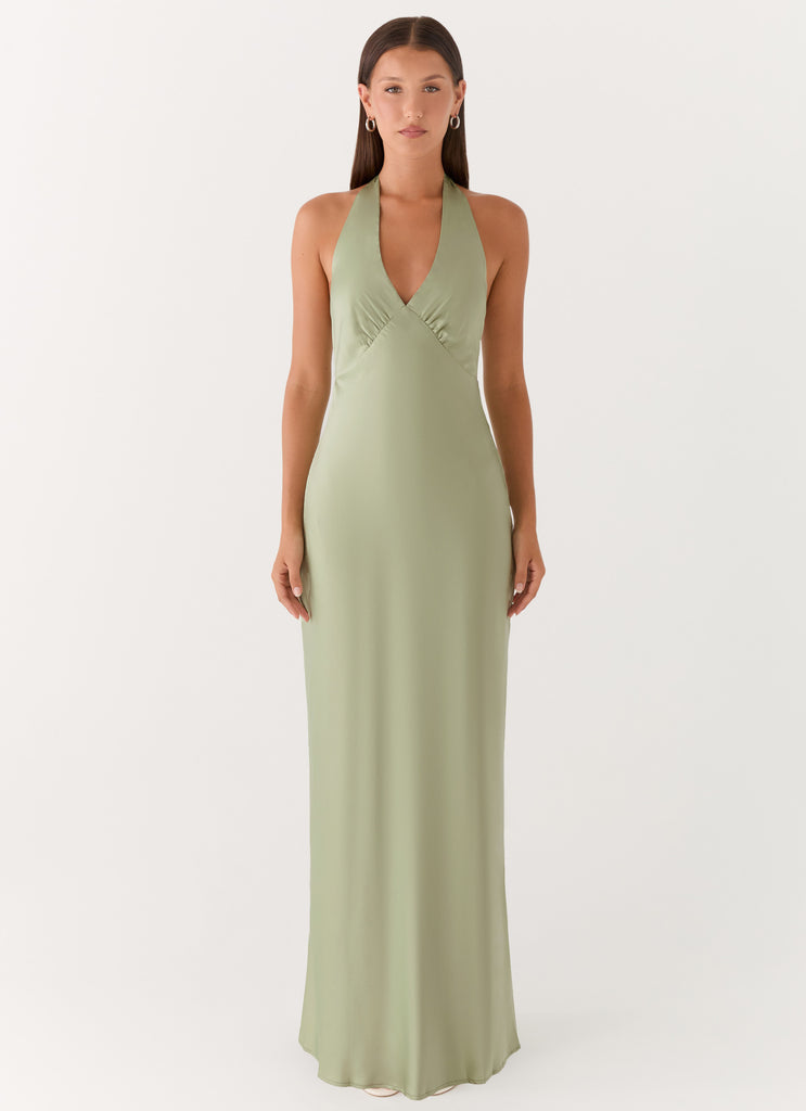Heavy Hearted Satin Maxi Dress - Sage  Peppermayo Canada