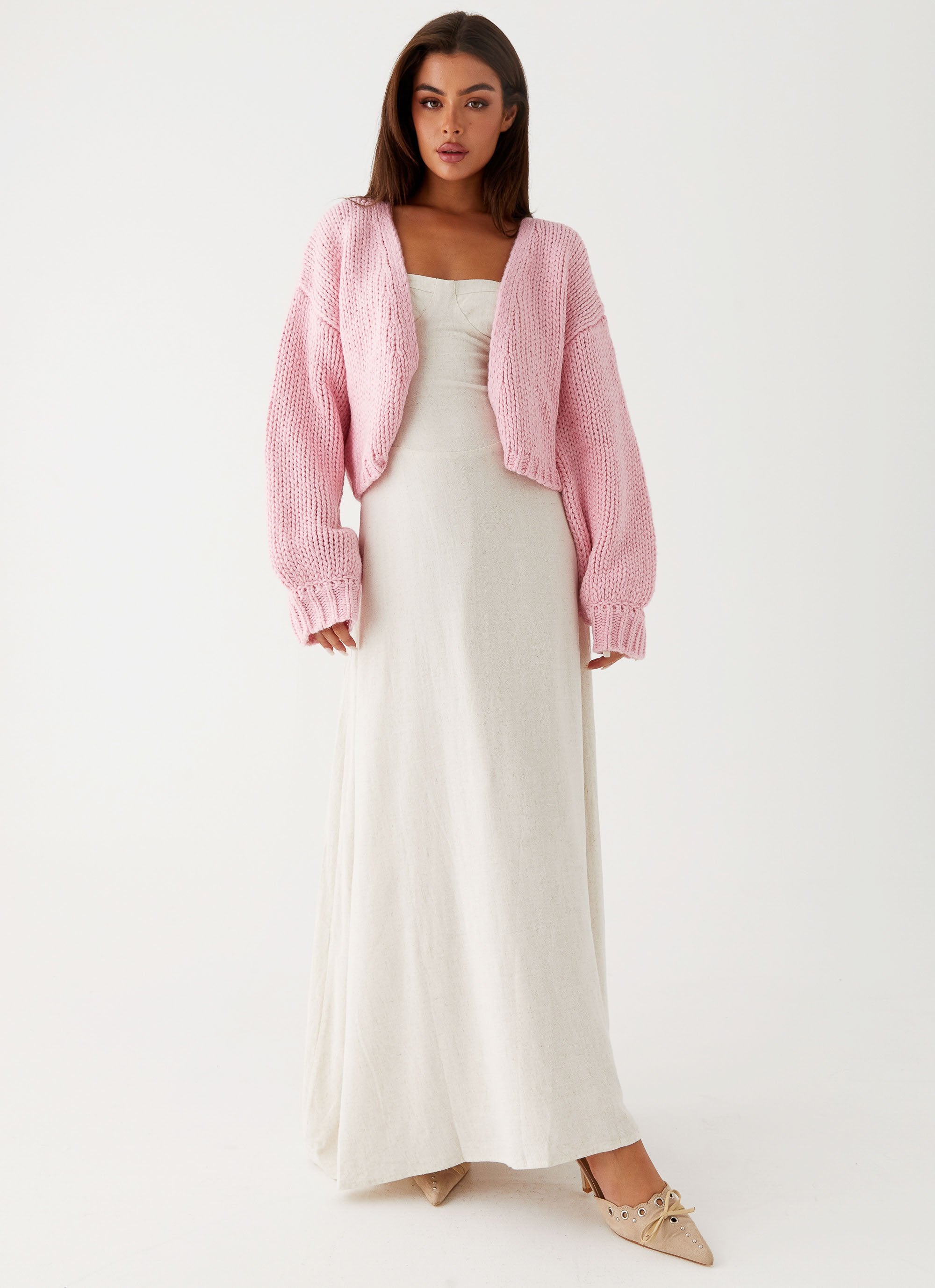 pink dress white cardigan Pink Sparkly Dress u0026 White Cardigan