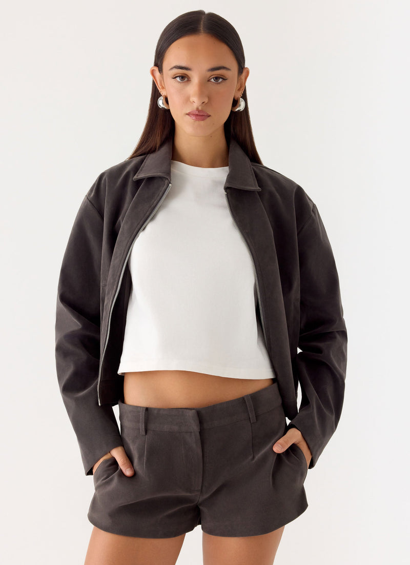 Jeremy Faux Suede Shorts - Tan Grey