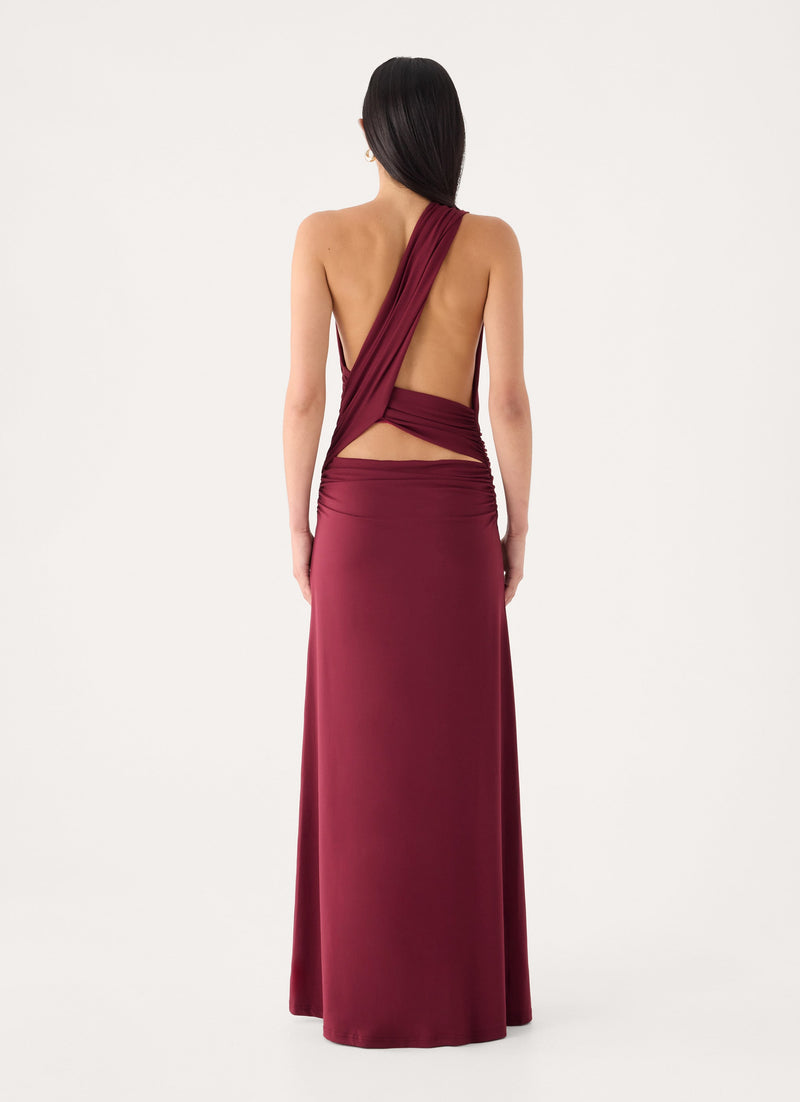 Jess Draped Maxi Dress - Maroon
