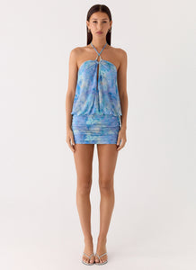 Jisoo Halter Mini Dress - Aqua Paisley