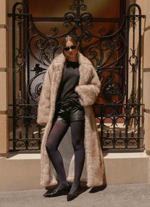 Kamil Faux Fur Maxi Coat - Tan Beige