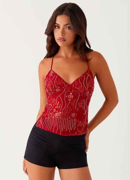 Kamilla Sequin Cami Top - Red – Peppermayo Canada