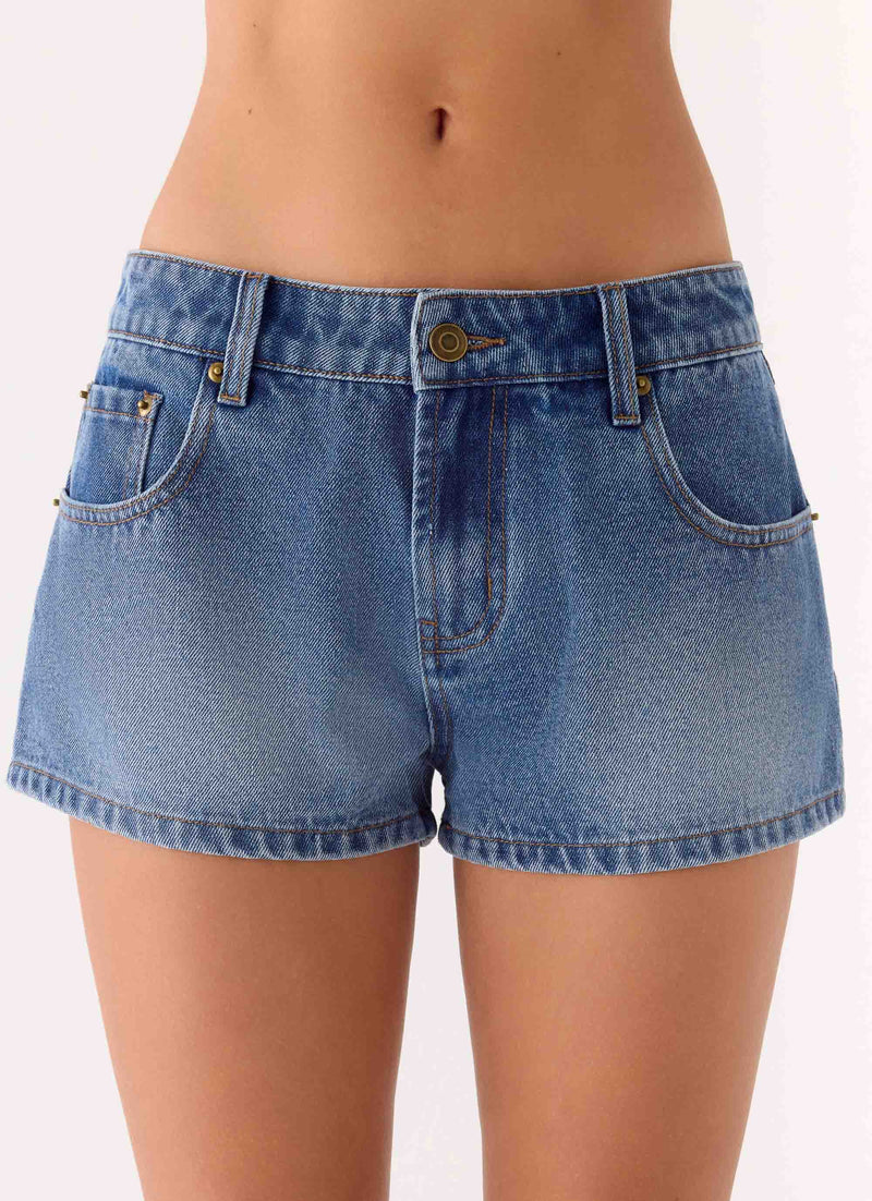 Kayda Low Rise Denim Shorts - Blue Wash