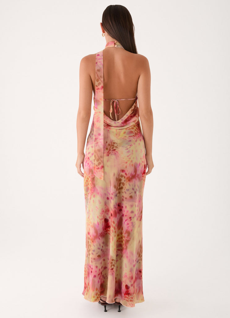 Keena Chiffon Scarf Maxi Dress - Botanic Cheetah