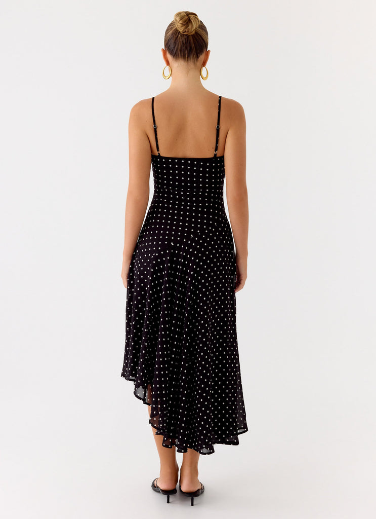 Keep You Waiting Midi Dress - Black Polkadot