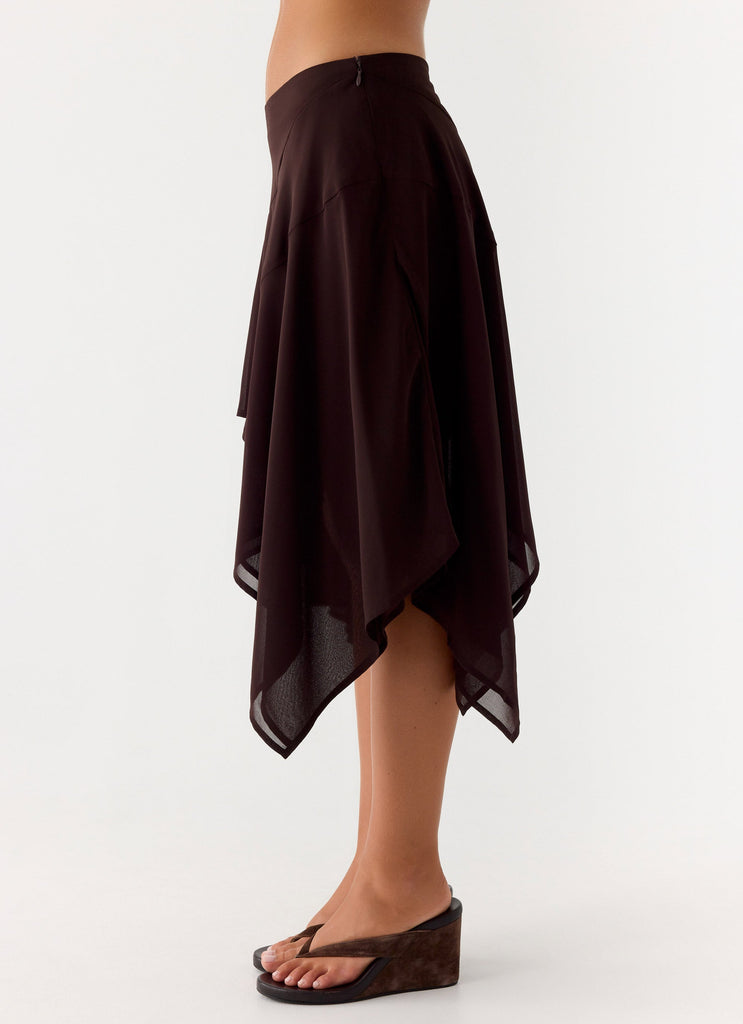 Kia Low Rise Asymmetrical Midi Skirt - Chocolate – Peppermayo Canada