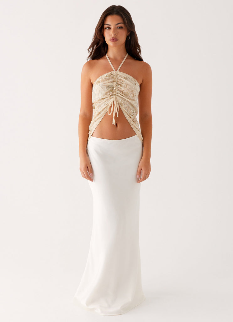 Kirrily Beaded Halter Top - Ivory