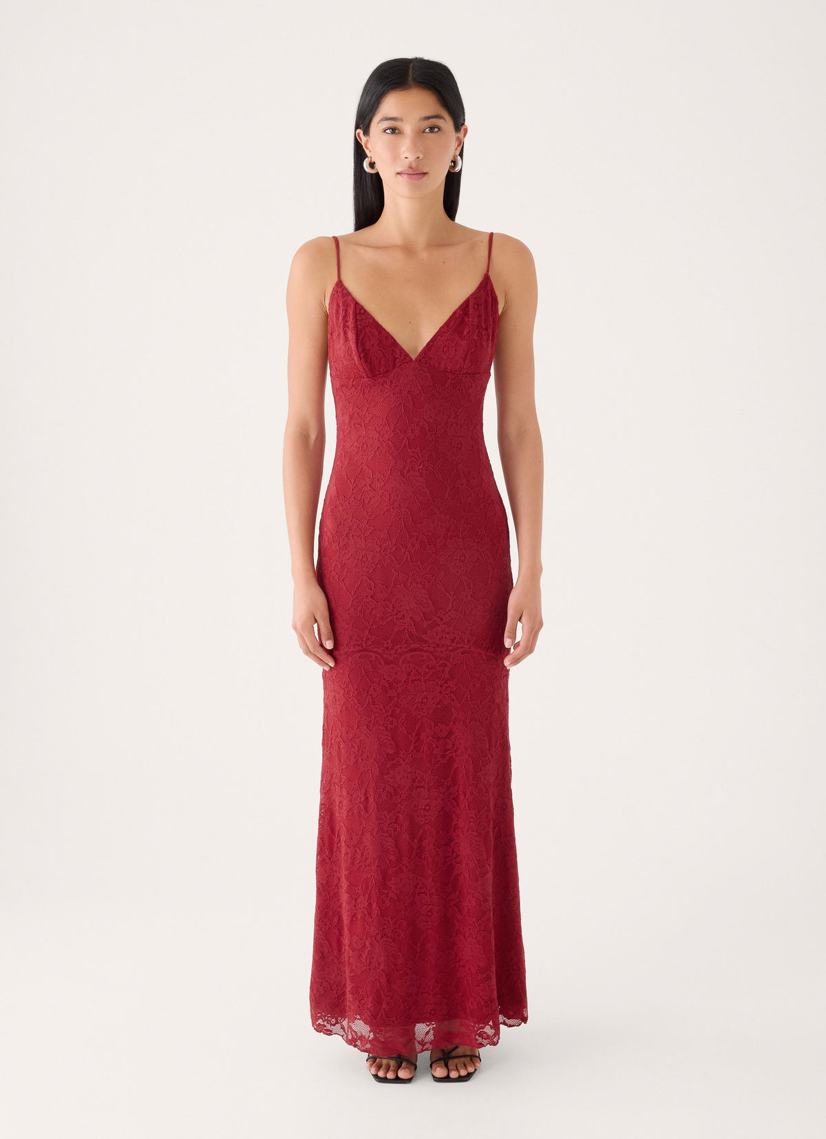 Lacey Dream Lace Maxi Dress - Fire Red