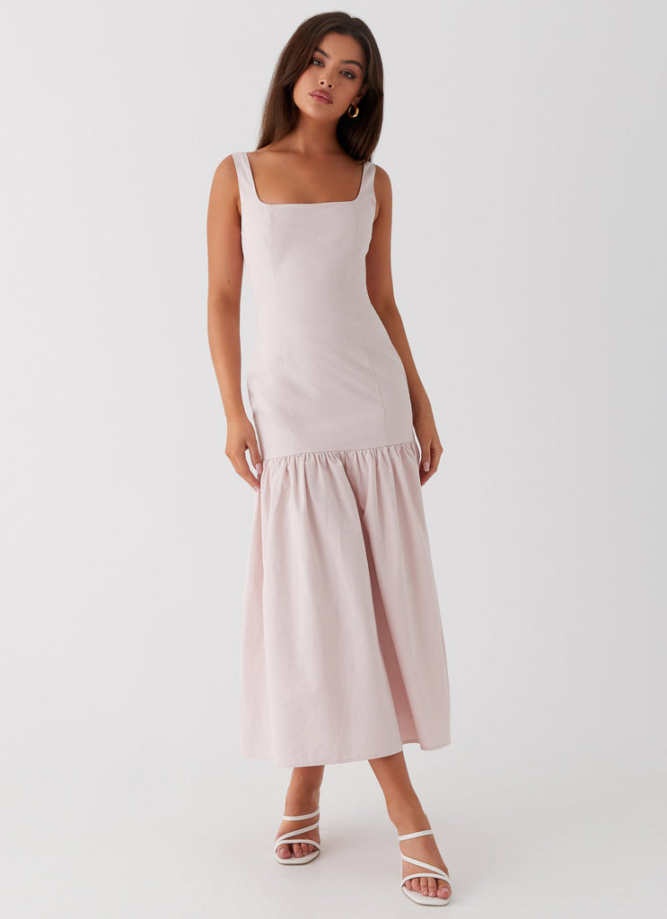 Womens Ladylike Midi Dress in the colour Pink in front of a light grey background