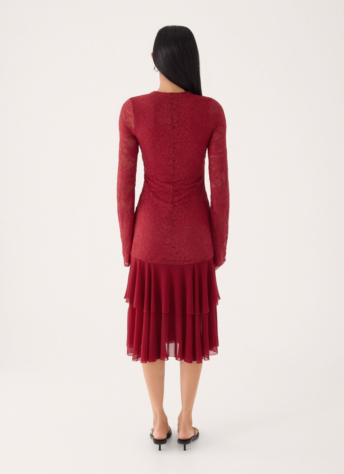 Lenora Lace Midi Dress - Fire Red
