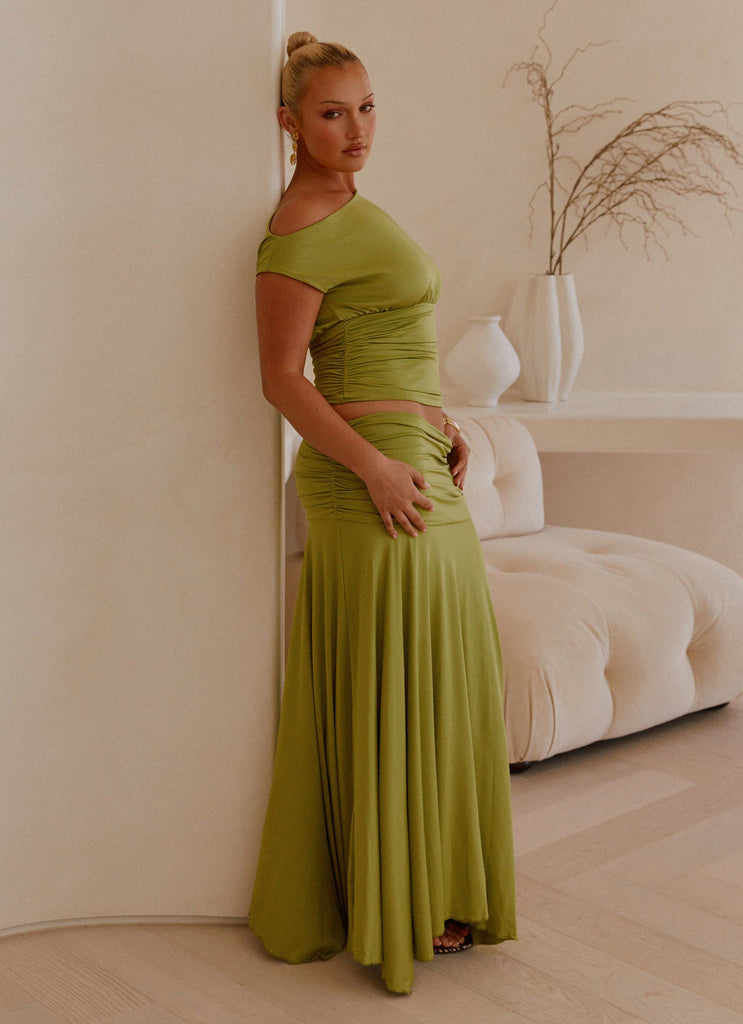 Liana Ruched Maxi Skirt - Green