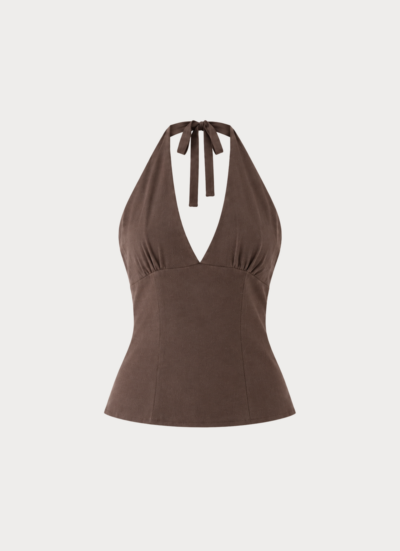 Lielle Linen Halter Top - Chocolate