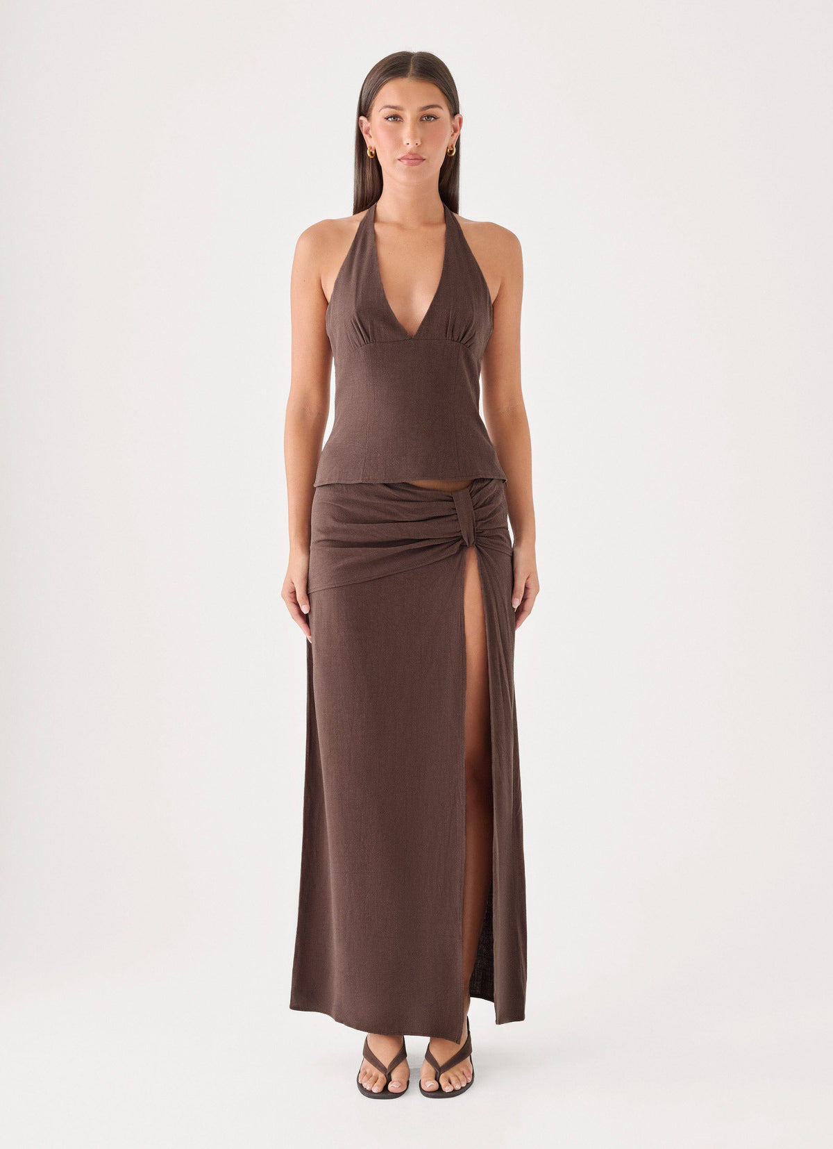Lielle Linen Maxi Skirt - Chocolate
