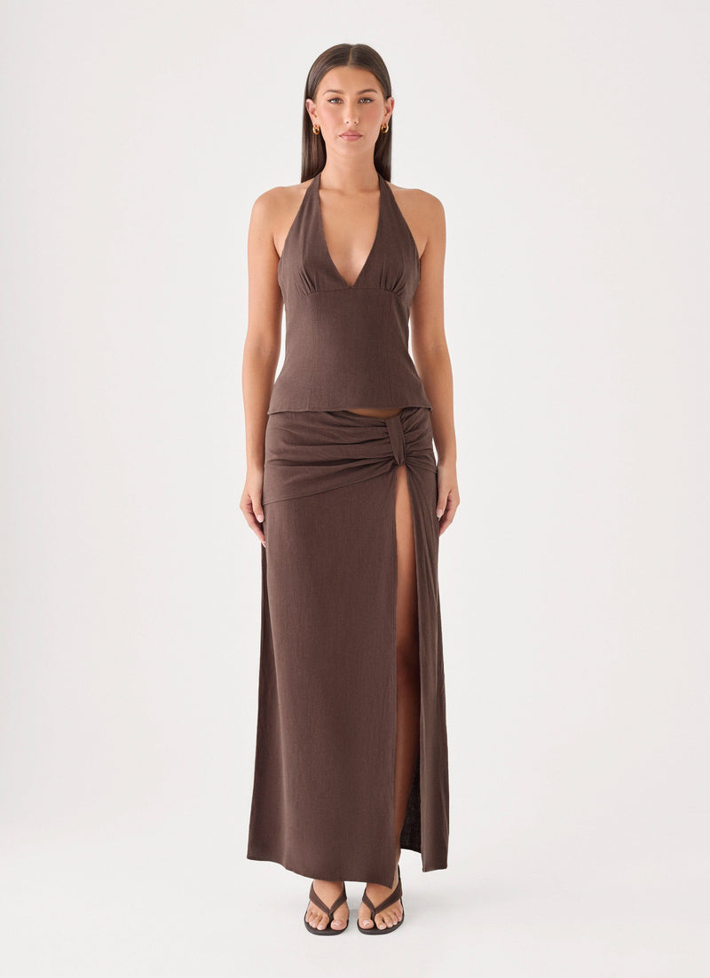 Lielle Linen Maxi Skirt - Chocolate