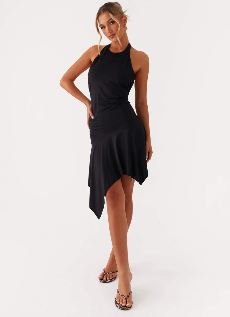 Lilyana Low Back Halter Midi Dress - Black Peppermayo Canada Lilyana Low Back Halter Midi Dress - Black Peppermayo Canada