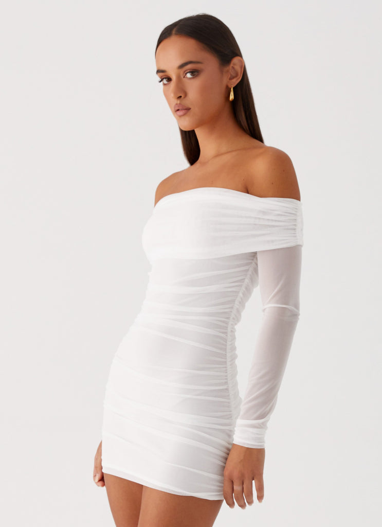 Womens Liquid Spirit Mini Dress in the colour White in front of a light grey background