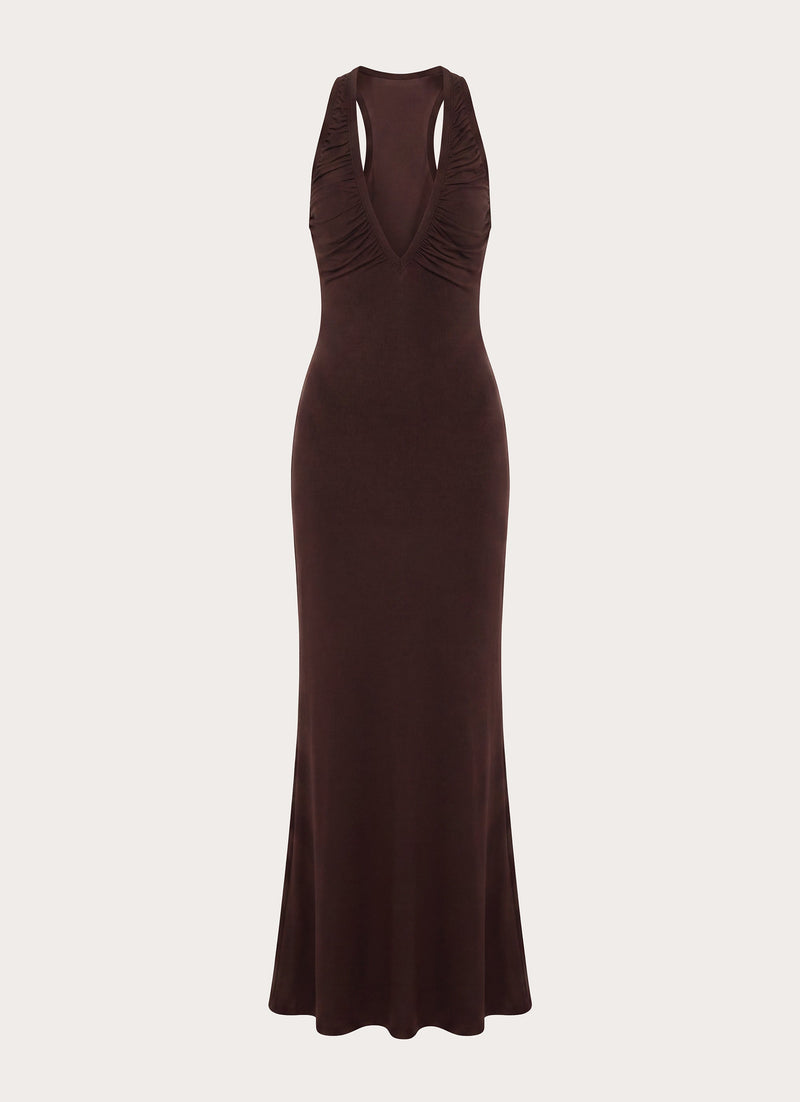 Lisandy Ruched Maxi Dress - Chocolate