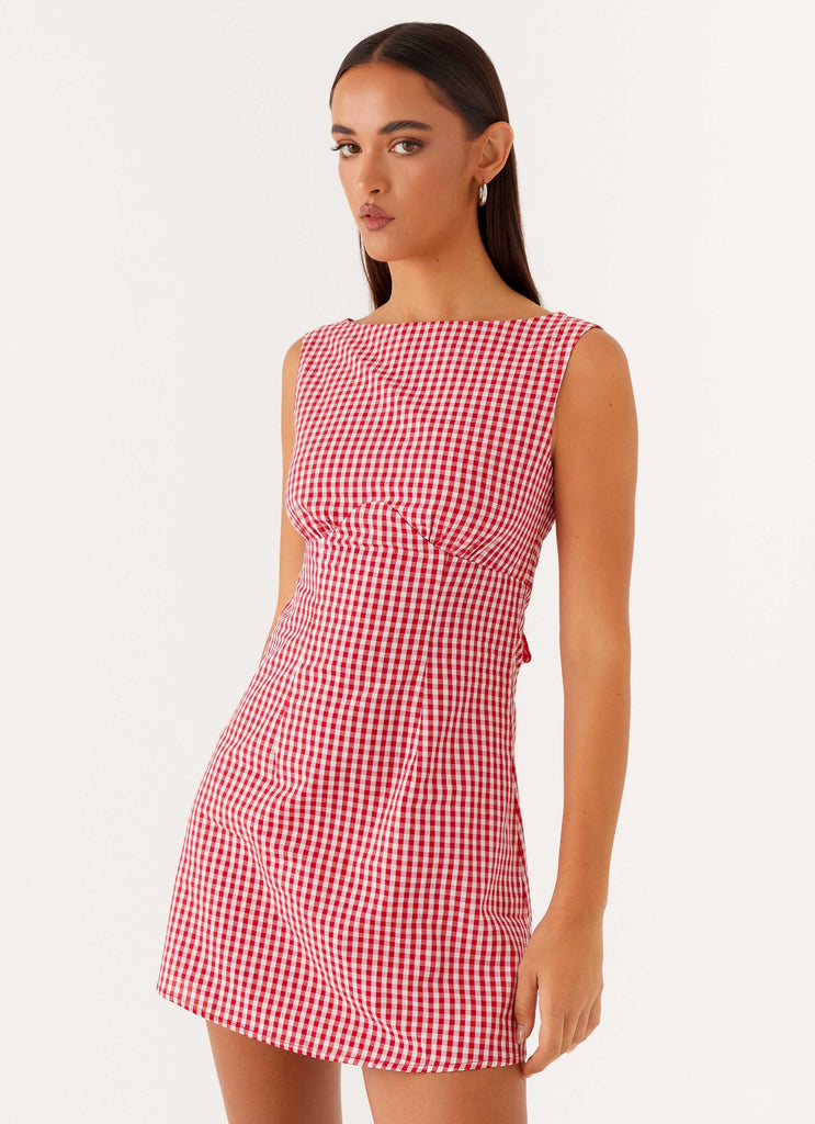 Lotus Tie Back Mini Dress - Red Gingham