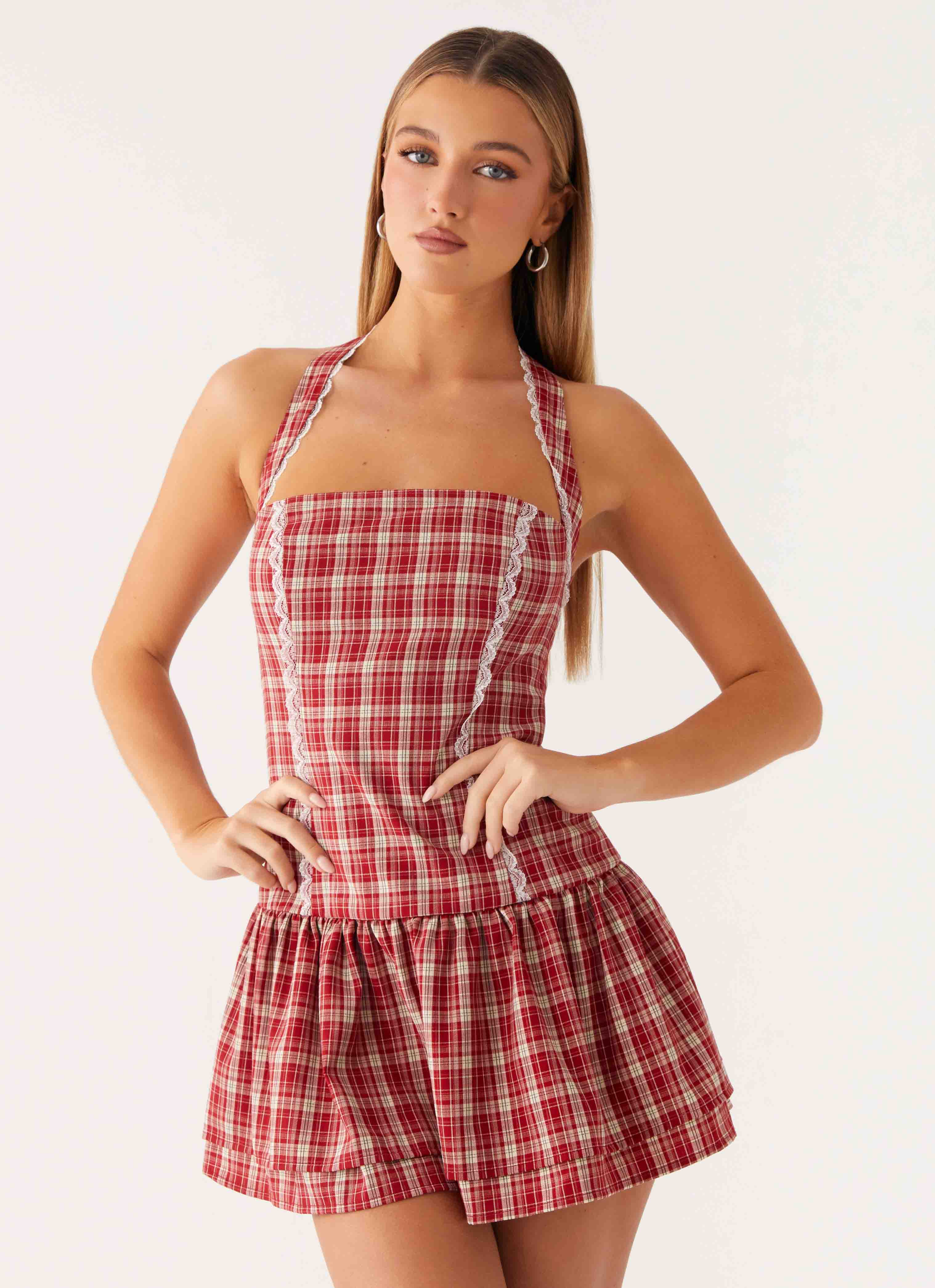 Lotus Dream Mini Dress - Ruby Check – Peppermayo Canada