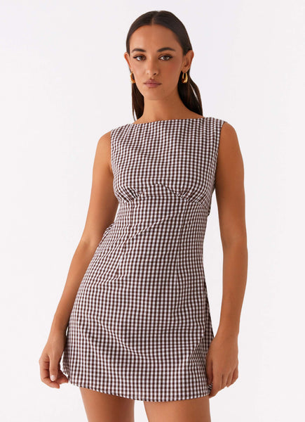 Lotus Tie Back Mini Dress - Chocolate Gingham – Peppermayo Canada
