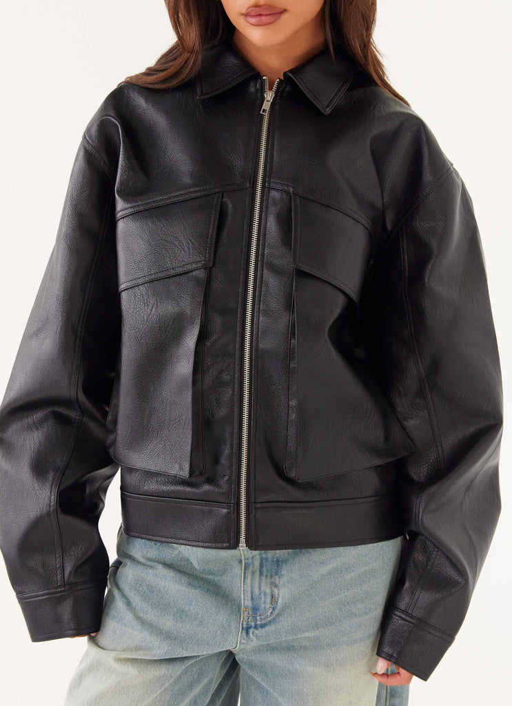 Lula Faux Leather Bomber Jacket - Black