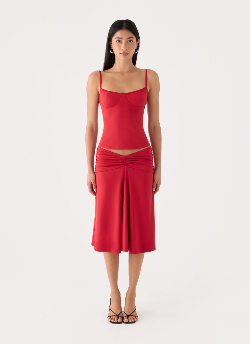 Madelyne Jersey Top - Chilli Red