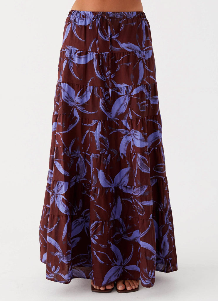 Mariella Linen Maxi Skirt Purple Brown Floral