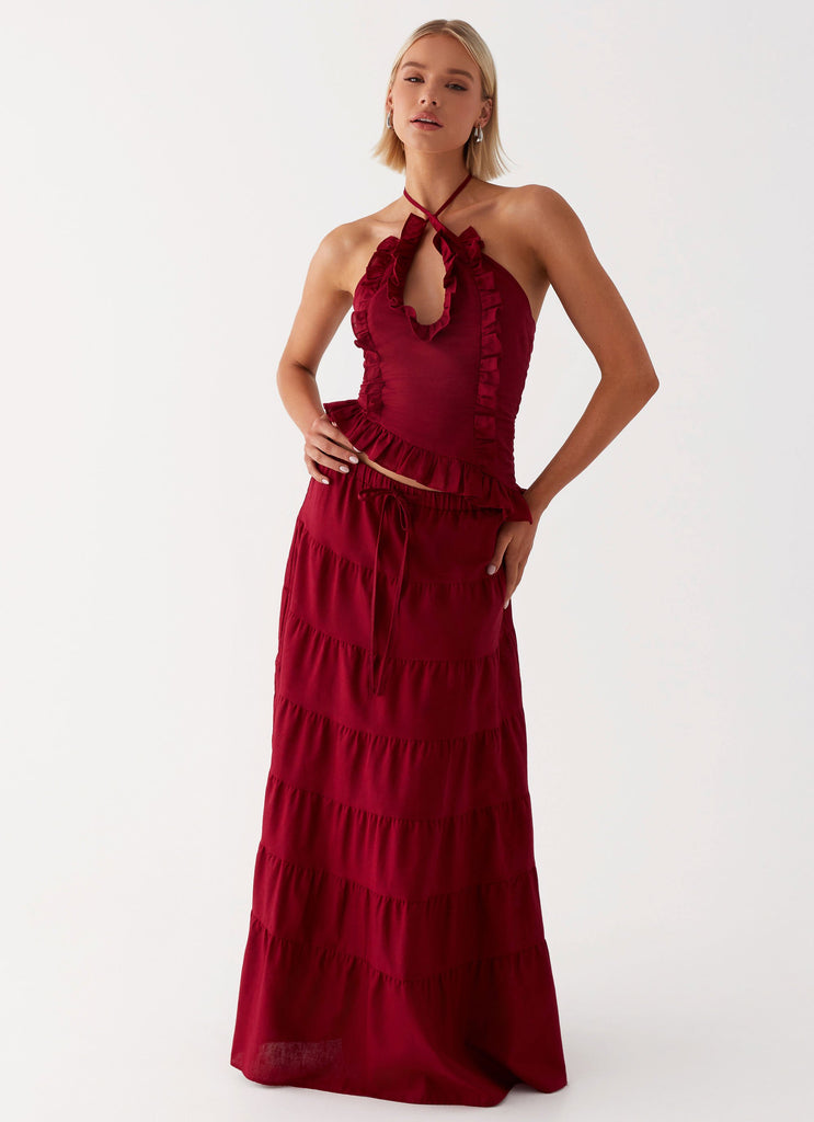 Mariella Linen Maxi Skirt - Maroon