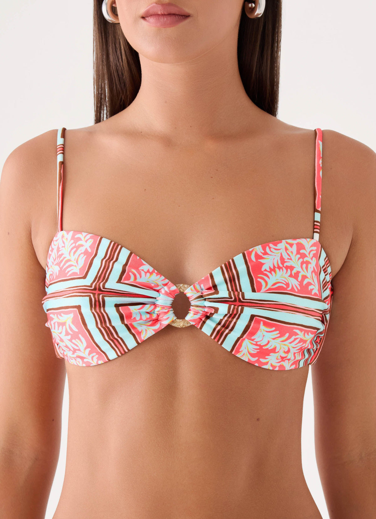 Marina Nights Bikini Top - Coral Palm Print