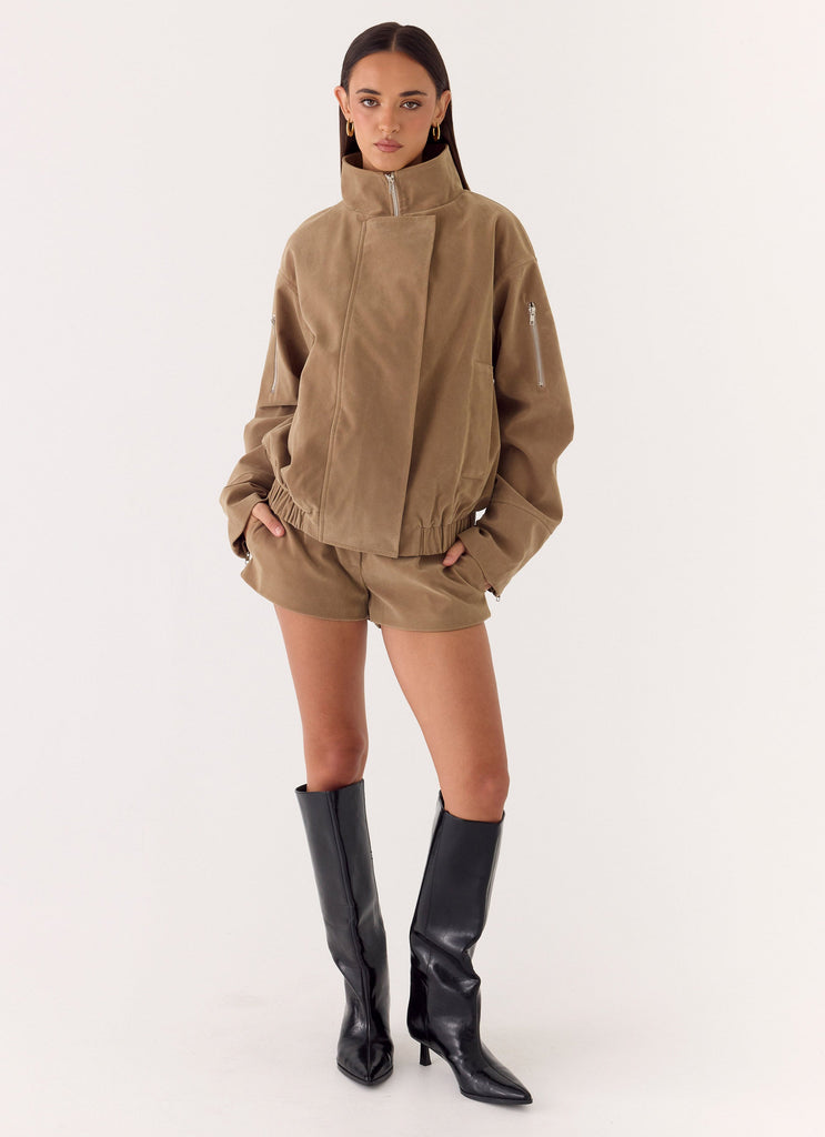 Marlow Faux Suede Jacket - Taupe