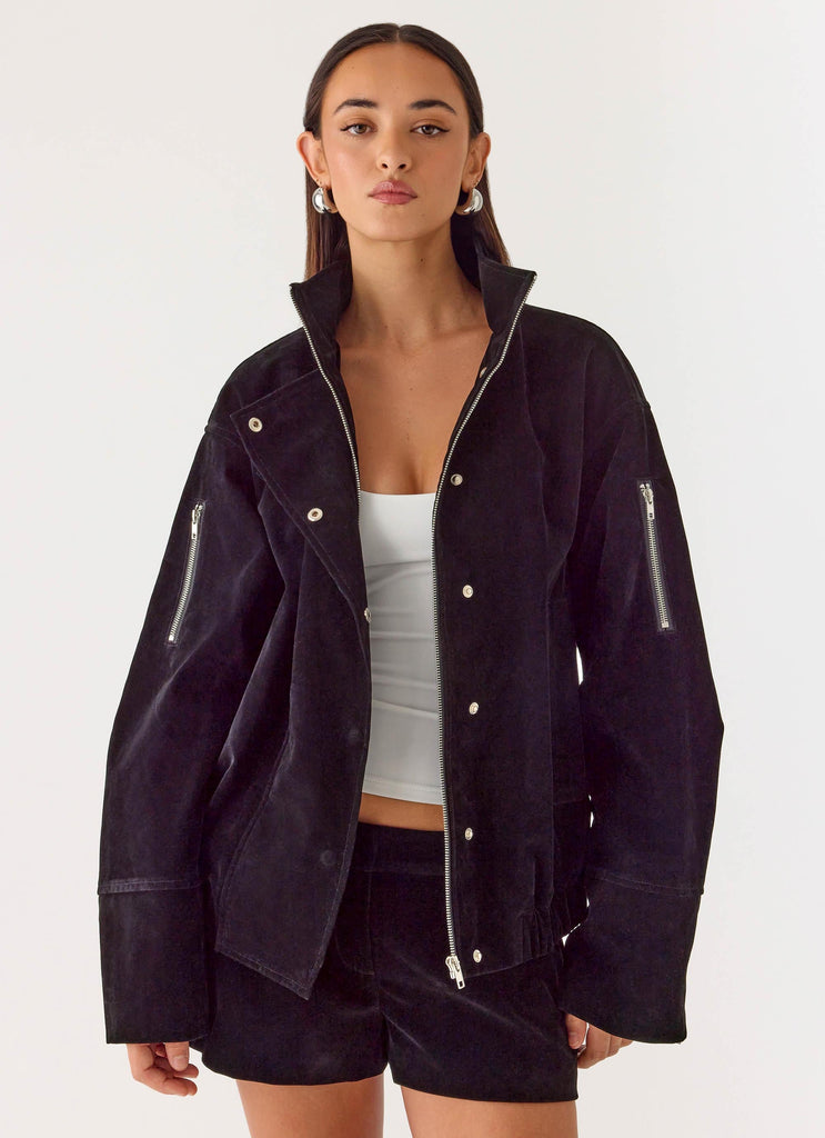 Marlow Faux Suede Jacket - Black