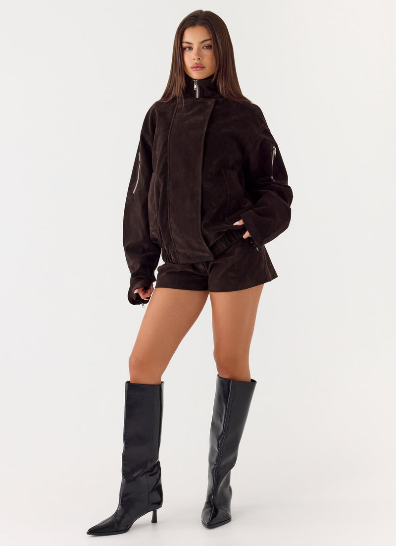 Marlow Faux Suede Jacket - Chocolate