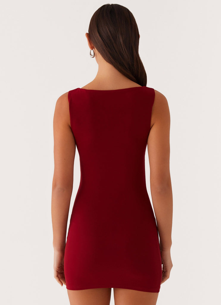 Matteo Beaded Mesh Mini Dress - Deep Red