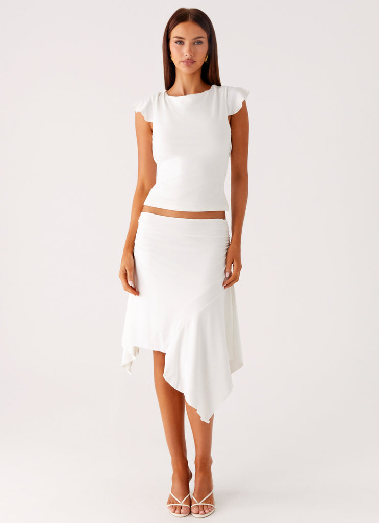 Maxina Asymmetrical Midi Skirt - White