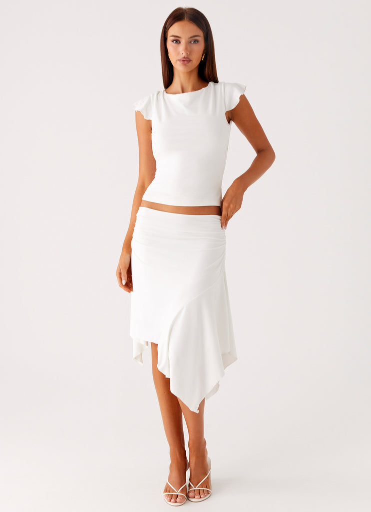 Maxina Asymmetrical Midi Skirt - White