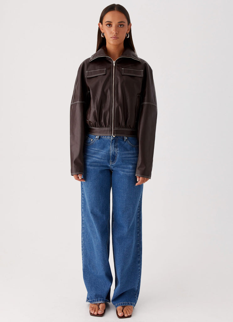 Meant To Be PU Boxy Jacket Brown