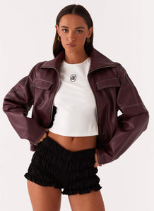 Meant To Be PU Boxy Jacket - Wine