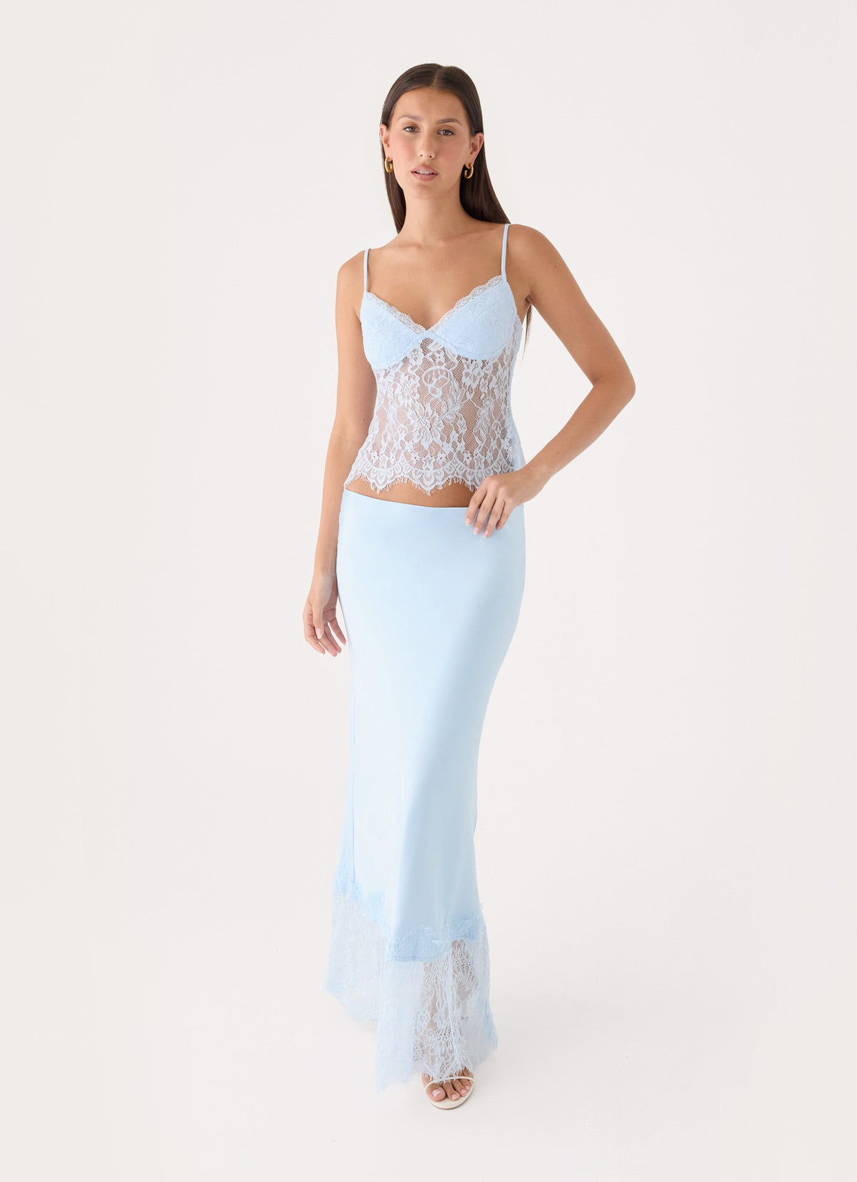 Merisso Lace Trim Maxi Skirt - Blue