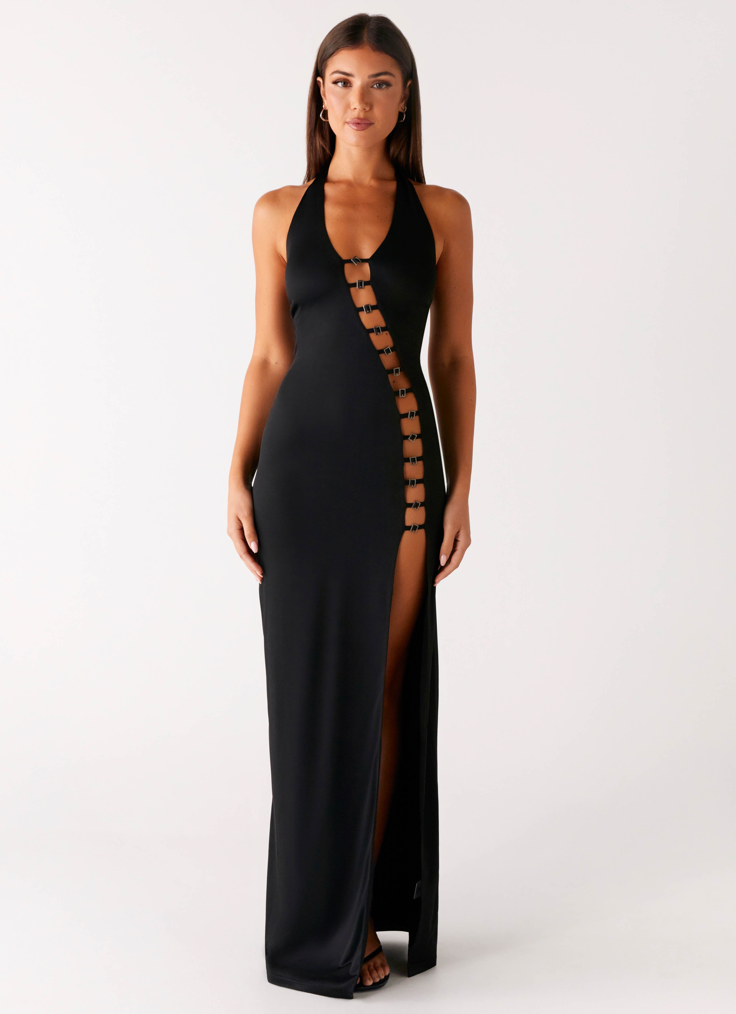 ワンピースその他 [SOMEWHEREBUTTER] HALTER NECK LONG DRESS Unbeatable Peach Satin Cross Over Halter-Neck Maxi Dress