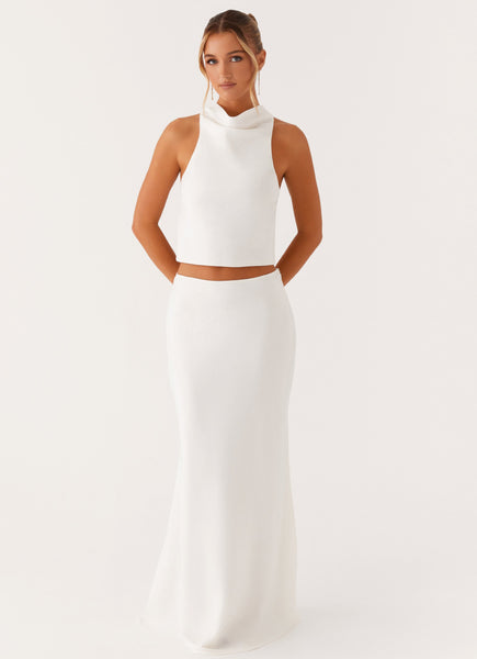 Mina Satin Maxi Skirt - White – Peppermayo Canada
