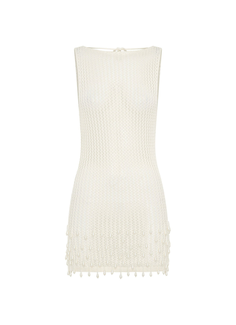 Miracle Beaded Crochet Mini Dress - Ivory