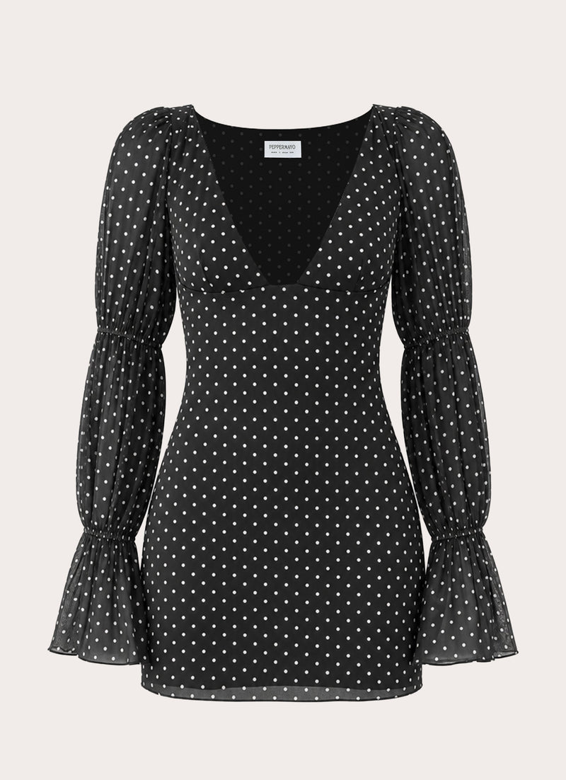 Moonlight Drive Mini Dress - Black Polka Dot
