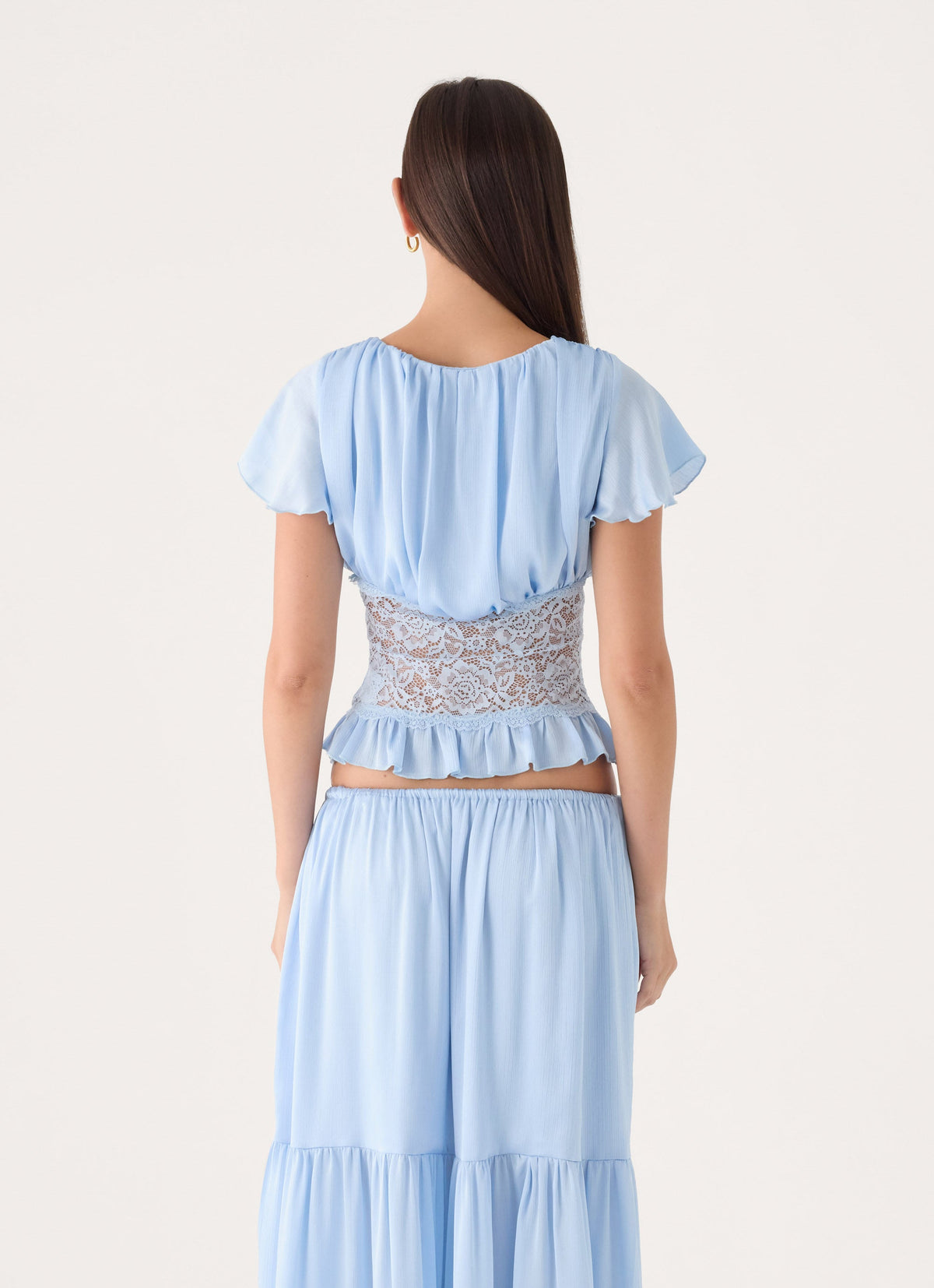Morino Lace Button Up Top - Blue