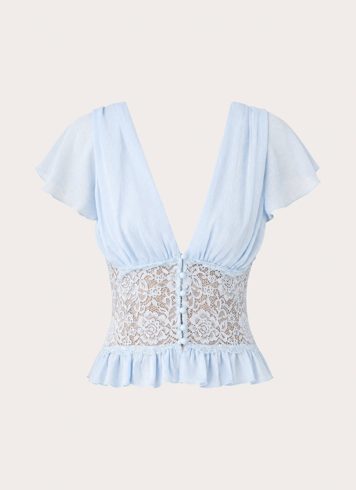 Morino Lace Button Up Top - Blue