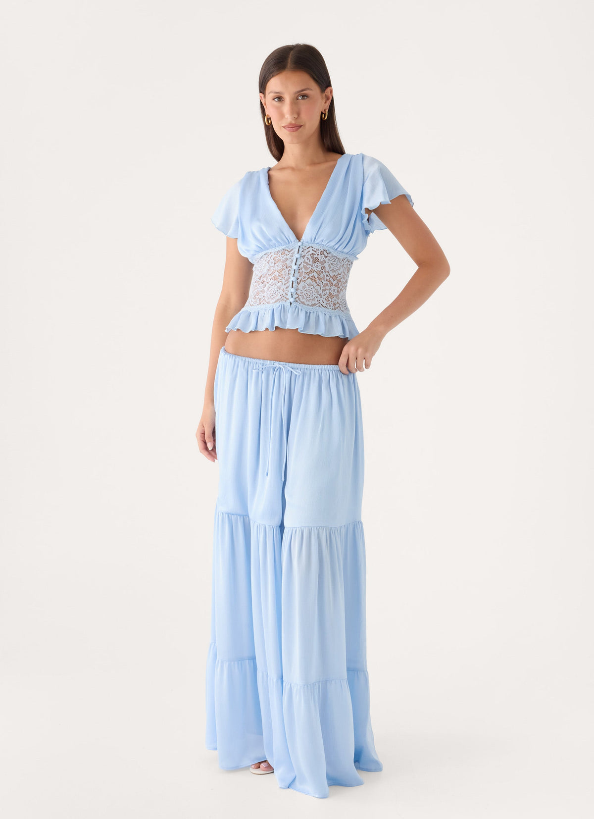 Morino Tiered Maxi Skirt - Blue