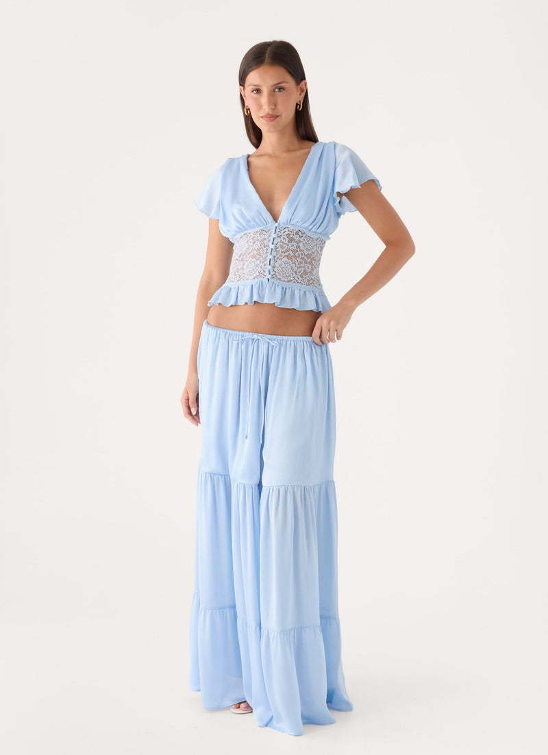 Morino Tiered Maxi Skirt - Blue