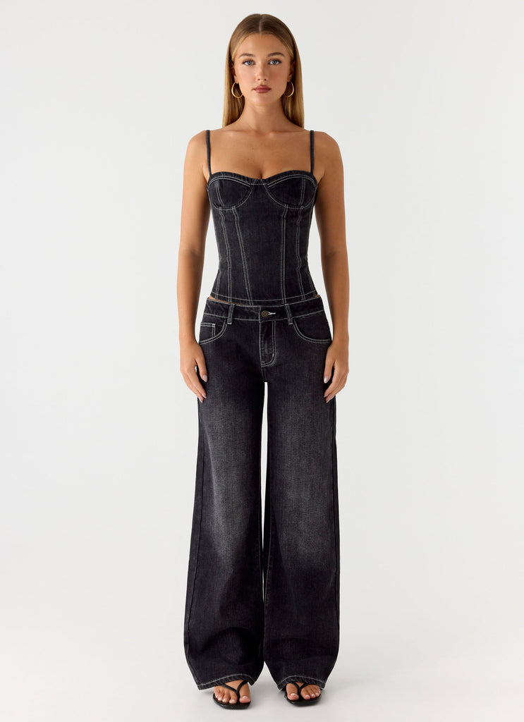 Nathan Super Low Rise Denim Jeans - Washed Black