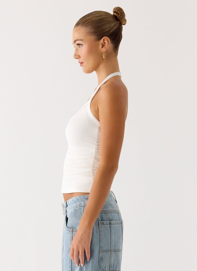 Naturi Ribbed Halter Top - White