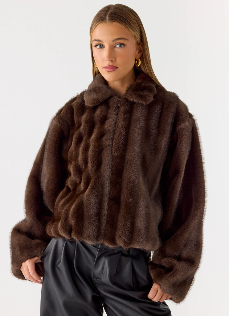 Naylor Faux Fur Jacket - Chocolate